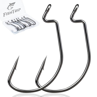 FishTrip 50/100/120pcs EWG Hooks for Bass Fishing Hooks, Extra Wide Gap Offset Worm Hook Texas Rig Fish Hooks for Bass Trout Freshwater Saltwater #4 #2 #1 1/0 2/0 3/0 4/0 5/0 - size: 2/0_100pcs