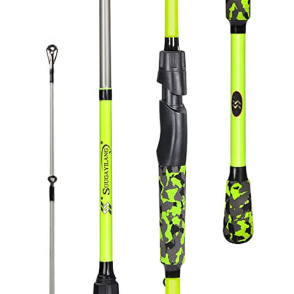 Sougayilang IM7 Graphite Fishing Rod – 2-Piece Casting & Spinning, Medium/Medium Heavy Power, Stainless Steel Guides with Zirconium Rings, EVA Handle & Hook Keeper for Bass, Trout, Walleye, Catfish - color: green, size: Spin-7'00''-2pcs-MH