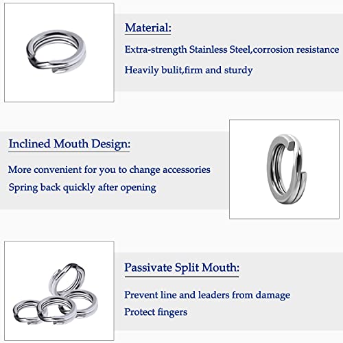 Treble Hooks and Split Rings Kit, 130Pcs Assorted Classic High Carbon Steel Fishing Triple Hooks Heavy Duty Stainless Steel Split Ring for Fishing Lures Saltwater Freshwater