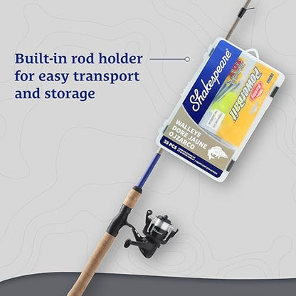 Shakespeare Catch More Fish Spinning Reel and Fishing Rod Combo with Kit - color: Walleye, style: 2024 Model