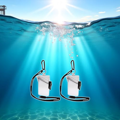 2Pcs Clear Waterproof ID Card Badge Holder Case Waterproof Sports Case Vertical Badge Holders with Lanyard and Keychain, Labels, Office School Supplies Identification Badges and Supplies（Transparent）