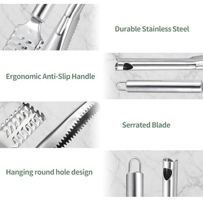 2 PCS Fish Scaler, Stainless Steel Fish Scale Remover, Fish Descaler Tool with Serrated Blade Design, Ideal for Home, Kitchen, Seafood Markets, and Professional Use - size: 2PCS