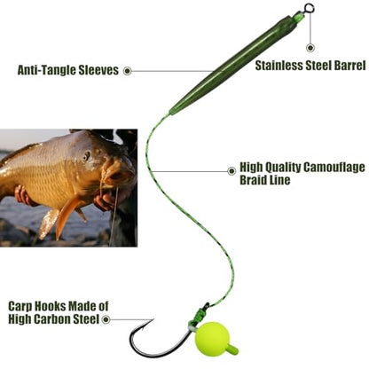 Carp Fishing Hair Rigs Carp Fishing Gear with Braided Thread Line, Carp Fishing Hooks Size 2/4/6/8, Swivel Snaps and Artificial Carp Boilie Eggs - size: Hair Rigs Fishing Size 4 -10pcs