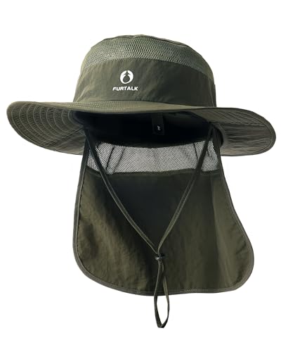 FURTALK Sun Hats for Men Women Fishing Hat with Neck Flap UPF 80+ Breathable Wide Brim Hiking Safari Summer Bucket Hats - color: Green