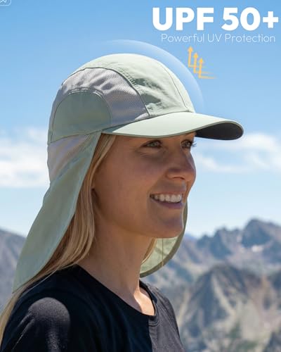 Mens Sun Hat with Breathable Mesh Sun Hats for Men Sun Protection Fishing Hat with Neck Flap for Hiking Cycling - color: Grayish Green