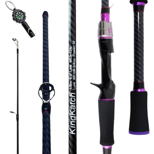 24-Ton Carbon & Fiberglass Spinning/Casting Rod, Lightweight 2-Piece Sensitive Fishing Rod with Ceramic Guides & Split-Grip Handle for Bass, Trout, Pike - color: A-Purple- Casting- 6'0"
