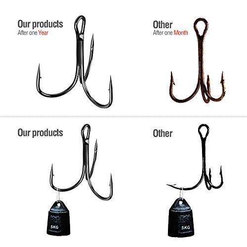 DONQL Fishing Hooks Treble Hook High Carbon Steel Treble Hooks Super Sharp Solid Triple Barbed Fish Hook - size: Size 3/0, Pack of 10