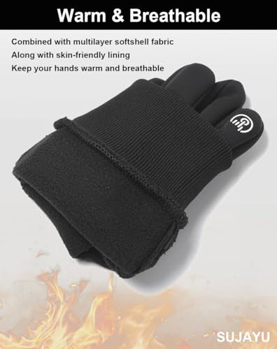 SUJAYU Winter Gloves Men Women, Cold Weather Touch Screen Gloves for Running Cycling Driving Men Women, Warm Gloves Waterproof in Winter Autumn Spring - color: Black, size: Large