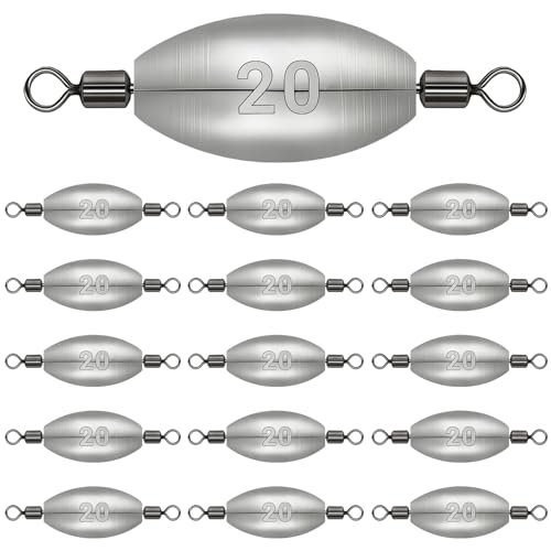 Polsefve Inline Trolling Fishing Weights with Inner Swivels, Oval Drop Casting Sinkers Lead Sinker Tackle for Catfish Bass Saltwater & Freshwater Bottom Fish(10g/15g/20g/30g/40g/60g) - color: 3/4oz-15pcs