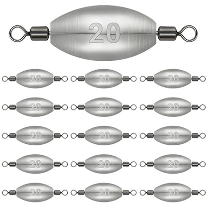 Polsefve Inline Trolling Fishing Weights with Inner Swivels, Oval Drop Casting Sinkers Lead Sinker Tackle for Catfish Bass Saltwater & Freshwater Bottom Fish(10g/15g/20g/30g/40g/60g) - color: 3/4oz-15pcs