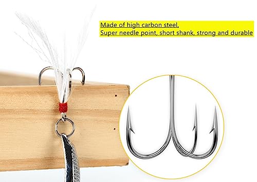 Fishing Treble Hooks Feather Dressed: 20pcs/Box Feathered Treble Hook Size 2 4 6 8 with Split Rings Replacement for Fishing Lure Spinner Spoon Crankbait Making - color: White, size: 6#