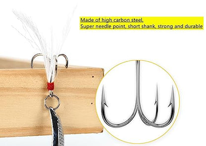 Fishing Treble Hooks Feather Dressed: 20pcs/Box Feathered Treble Hook Size 2 4 6 8 with Split Rings Replacement for Fishing Lure Spinner Spoon Crankbait Making - color: White, size: 2#