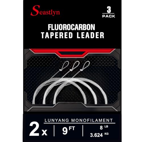 3-Pack Fluorocarbon Fishing Line Pre-Tied Loop Fly Fishing Tapered Leader 7.5FT 9FT 12FT 0X 1X 2X 3X 4X 5X 6X 7X 8-26LB - size: 9FT-2X