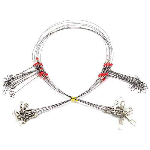 10Pcs Wire Trace Leader Rig Stainless Steel 2 Arm Fishing Rigs Tackle Lure Swivel Snaps Beads High-Strength Fishing Wire