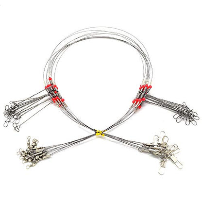 10Pcs Wire Trace Leader Rig Stainless Steel 2 Arm Fishing Rigs Tackle Lure Swivel Snaps Beads High-Strength Fishing Wire