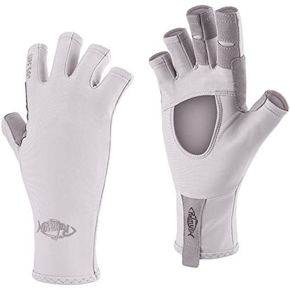 Palmyth UV Protection Fishing Fingerless Gloves UPF50+ Sun Gloves Men Women for Kayaking, Hiking, Paddling, Driving, Canoeing, Rowing - color: Air Light Gray, size: Large