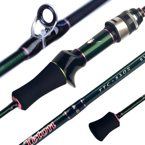 Teton 5'2"-6'6" BFS Fishing Rod Casting & Spinning, Ultra Light Rods, 40T Carbon Fiber Blank, Fuji Guides & Reel Seat, MF Fast Action, 2 Piece Travel Trout Lure Pole - size: Cast 5'10"-S-Fast-TTC510S