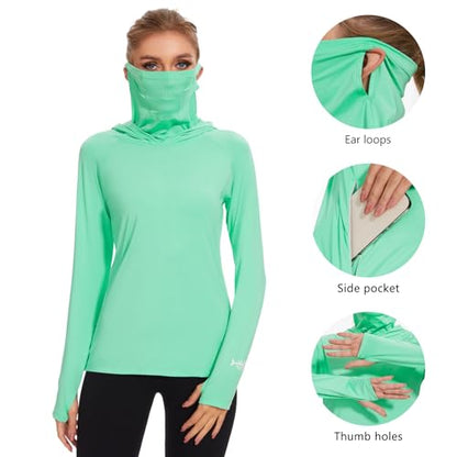 BASSDASH Women’s UPF 50+ Hoodie Shirt with Breathable Face Mask - color: Mint, size: XX-Large