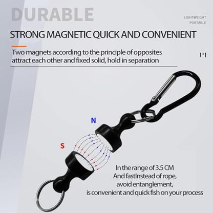 2 Pcs Black Fishing Strongest Magnetic Net Release Magnet Clip Holder Retractor, Quick Release Keychain with Super Strong Magnet, Fly Fishing Magnetic Buckle Fishing Equipment,Accessories