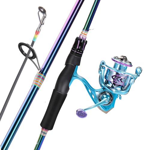 Sougayilang Spinning Fishing Reel Rod Combo, Two Pieces Colorful Poratble Light Weight Fishing Rod with Powerful Fishing Gear for Freshwater Bass Trout Fishing - color: Spinning Combo with WJL1000, size: 1.8/5'10''