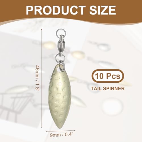 PATIKIL Tail Spinner Fishing Blades with Ball Bearing Swivels 1.8x0.4 Inch, 10 Pack Spinnerbait Lure Making Supplies for Fishing Lures Willow Blade, Gold