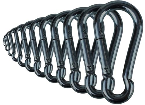 Black & Silver Zinc-Galvanized Heavy Duty Bushcraft Carabiner Spring Snap Clip Link Hooks 200-500lb Load 2, 6 & 12 Packs - color: 7cm (2.8in) Black 12 Pack