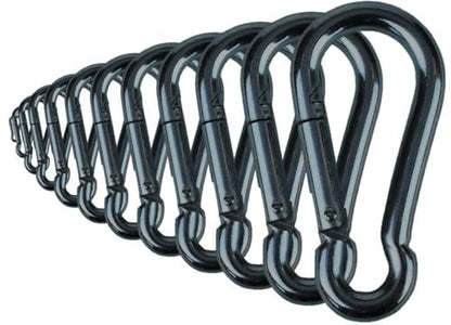 Black & Silver Zinc-Galvanized Heavy Duty Bushcraft Carabiner Spring Snap Clip Link Hooks 200-500lb Load 2, 6 & 12 Packs - color: 7cm (2.8in) Black 12 Pack
