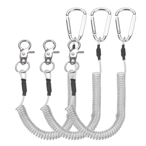 PATIKIL Fishing Lanyard, (39.37" Length, Silver) (3Pcs), Retractable Coiled Tether Anti-Lost Rope Coiled with Carabiners and 360° Rotatable Hook, Suit for - Fishing/Hunting/Hiking/Boating - color: Silver, size: 39.37"