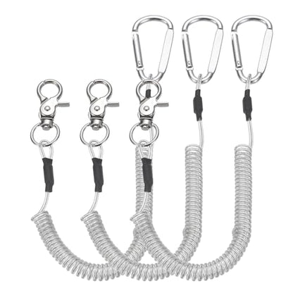 PATIKIL Fishing Lanyard, (39.37" Length, Silver) (3Pcs), Retractable Coiled Tether Anti-Lost Rope Coiled with Carabiners and 360° Rotatable Hook, Suit for - Fishing/Hunting/Hiking/Boating - color: Silver, size: 39.37"