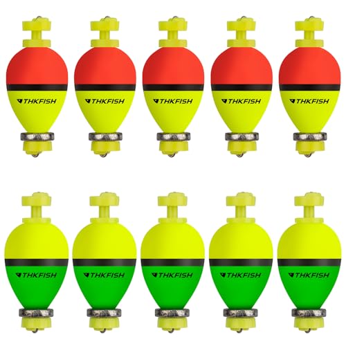 THKFISH Fishing Bobbers Floats,10 Packs Weighted Bobbers, Foam Oval Slip Bobbers for Fishing, Three Colours Crappie Bobbers, for Fishing Bluegill Crappie Panfish Bass Trout, 1in 1.5in 2in - color: 1in