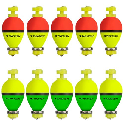 THKFISH Fishing Bobbers Floats,10 Packs Weighted Bobbers, Foam Oval Slip Bobbers for Fishing, Three Colours Crappie Bobbers, for Fishing Bluegill Crappie Panfish Bass Trout, 1in 1.5in 2in - color: 1in