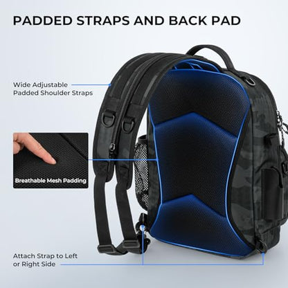 KastKing BaitSpace Fishing Sling Bag, Fishing Backpack with Rod & Beverage Holder, Tackle Bag for Fishing Gear - color: E: Black Camo - with (2) 3600 tackle boxes, size: Large