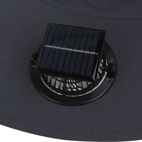 Extra Wide Brim Solar Fan Hat, Mens Fishing Hat with Fan, Neck Flap Sun Hat, UPF 50+ Solar Powered Cooling Cap Fisherman Hats - color: Deep Gray With Neck Flap