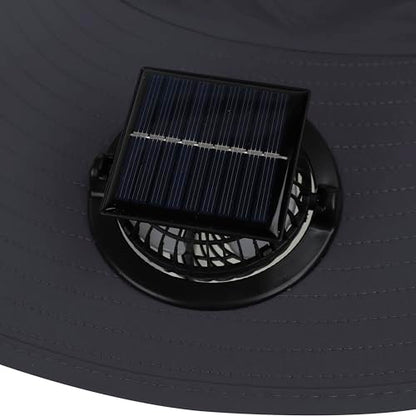 Extra Wide Brim Solar Fan Hat, Mens Fishing Hat with Fan, Neck Flap Sun Hat, UPF 50+ Solar Powered Cooling Cap Fisherman Hats - color: Deep Gray With Neck Flap