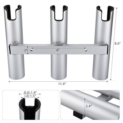 NovelBee 2pcs 3 Tube Fishing Rod Holders for Boat,Aluminium Rod Holders with Screws - color: Silver & Black