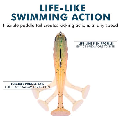 Pre-Rigged Soft Fishing Lures, Easy Catch Swimbaits for Bass Trout | Paddle & Curly Tail, Swim Baits for More Bites, Freshwater & Saltwater Fishing Bait, Crappie Walleye Pike Lures, Value Pack - color: A-2"-0.16oz