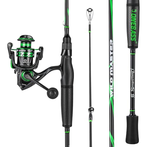 One Bass Fishing Rod Reel Combos, Spinning & Casting Combo, Graphite 2Pc Blanks, Stainless-Steel Guides, Super Polymer Handle - color: Spinning Combo-1 PACK, size: 6'0"