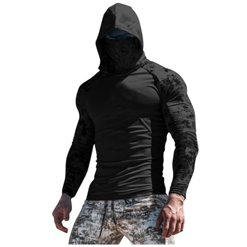 UPF 50+ Men's Sun Protection Hoodie Long Sleeve Sun Shirt with Face Mask Quick Dry Breathable Sun Guard for Fishing - color: A01-black, size: Small