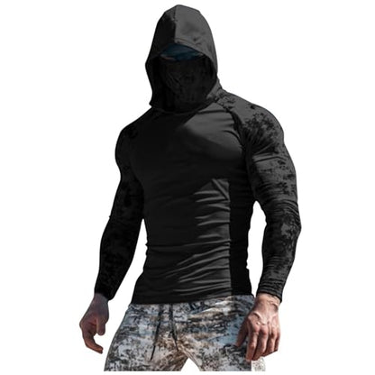 UPF 50+ Men's Sun Protection Hoodie Long Sleeve Sun Shirt with Face Mask Quick Dry Breathable Sun Guard for Fishing - color: A01-black, size: Small