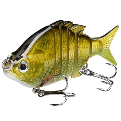 Bassdash SwimPanfish 0.34oz Hard Swimbaits Multi Jointed Topwater Trout Bass Fishing Crank Lure for Freshwater and Saltwater - color: Gold