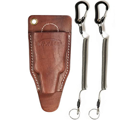Fishing Pliers Holster with Retractable Lanyard, Universal Fit for Most Sea Fishing & Wild River Lure Tongs Leather Accessories - color: Light Brown