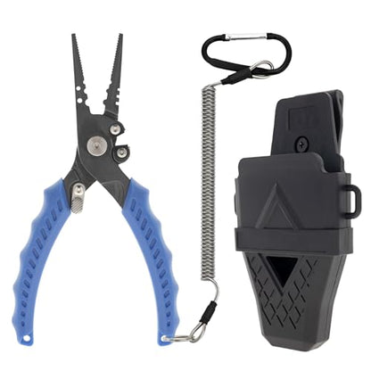Reaction Tackle Fishing Pliers, Stainless Steel Saltwater Pliers with Braid Cutter, Hook Remover and Crimper, PTFE Coated Coated with Sheath and Lanyard - size: 7" Straight
