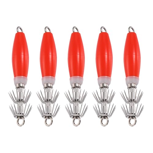 Luminous Squid Jig Hooks, Squid Jigs Saltwater Glow in Dark Dual-Layer Hooks - Fit for Cuttlefish Sleeve Night Fishing - color: Red