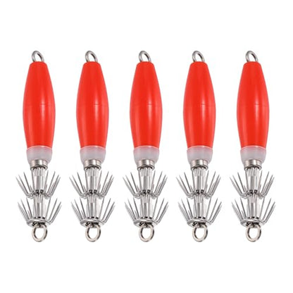 Luminous Squid Jig Hooks, Squid Jigs Saltwater Glow in Dark Dual-Layer Hooks - Fit for Cuttlefish Sleeve Night Fishing - color: Red