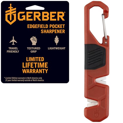 Gerber Edgefield Knife Sharpener, Hunting and Camping Essentials, Includes Edge Angle Guide, 220 Coarse Grit and 600 Fine Grit Sharpeners, Lightweight and Portable, 4" Long, Burnt Orange