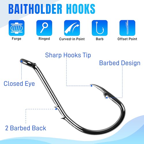 200pcs Octopus Baitholder Fishing Hooks Sharp Barbed Beak Fish Hooks Circle Hook High Carbon Steel Extra Sharp Closed Eye J Hook
