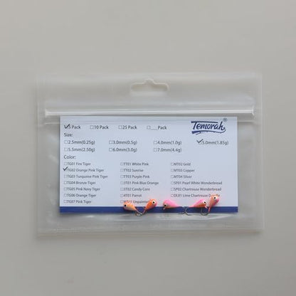5 Pieces 3.0-6.0mm Teardrop Tungsten Ice Jig - color: TG02 Orange Pink Tiger Glow, size: TIJ02 4MM 5PCS