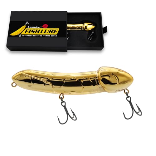 Funny Fishing Gifts for Men Women, Novelty Bass Topwater Lures, Father Christmas Birthday Gifts Stocking Stuffers - color: Gold