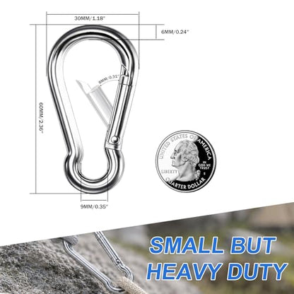 Small Carabiner Clip, 8PCS 2.36 inch 304 Stainless Steel Heavy Duty Carabiners, Metal Spring Snap Hook Clips for Outdoor Travel Camping Fishing Hanging Key Chain - size: M6-2.36'', style: 8PCS