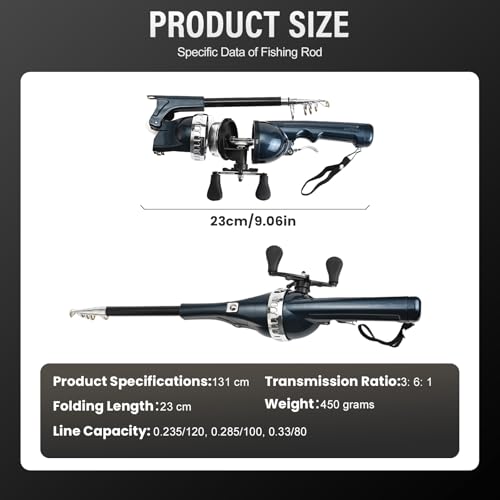 Foldable Fishing Rod, 2025 New Easy Fish Collapsible Folding Pole, Pocket Telescopic Fishing Rod with Reel Combo, Rod and Wheel Integrated